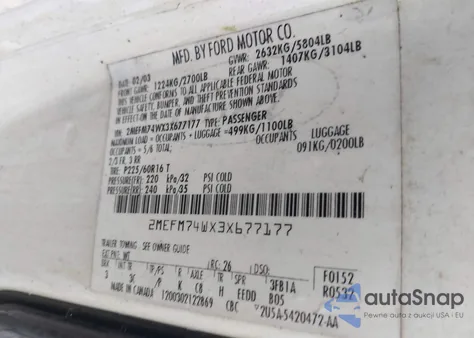 2003 Mercury Grand Marquis Gs from USA, damaged, VIN 2MEFM74WX3X677177